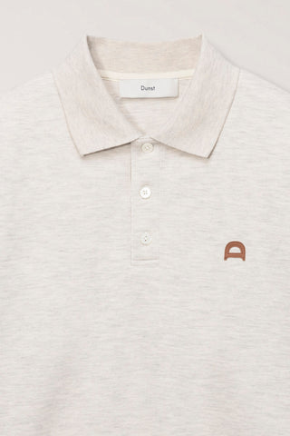 UNISEX LEATHER LOGO COLLARED T-SHIRT OATMEAL MELANGE