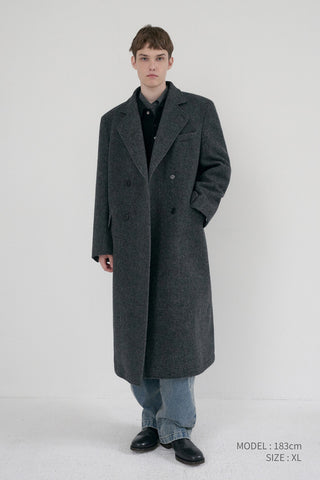 UNISEX LOOSE DOUBLE-BREASTED COAT CHARCOAL MELANGE