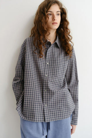 UNISEX CROPPED CHECKED SHIRT NAVY CHECK