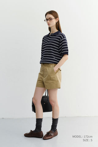 UNISEX SOFT STRIPED POLO KNIT NAVY