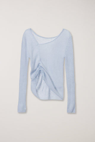 2-WAY SHIRRING KNIT TOP SOFT BLUE