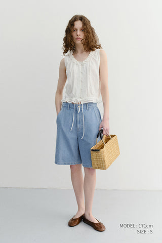 UNISEX LINEN DENIM SHORTS LIGHT BLUE