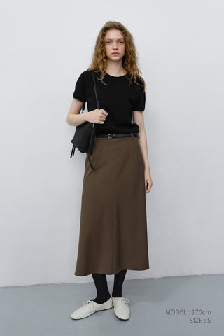 FLUID LONG SKIRT KHAKI BROWN