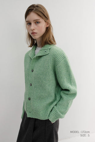UNISEX HIGH NECK BUTTON CARDIGAN SOFT GREEN
