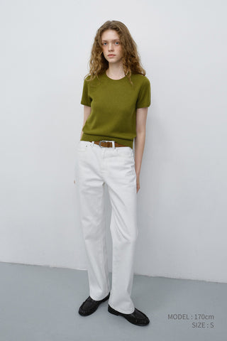HALF SLEEVE KNIT TOP OLIVE GREEN