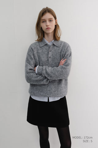 UNISEX HAIRY COLLARED SWEATER MELANGE GREY