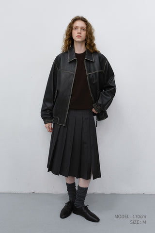 UNISEX REFINED LEATHER BLOUSON BRUSHED BLACK