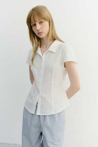 VINTAGE CAP SLEEVE SLIM SHIRT WHITE STRIPE