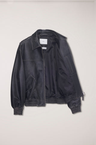 UNISEX REFINED LEATHER BLOUSON BRUSHED BLACK