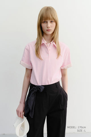 CROPPED SLIM COLLARED T-SHIRT PINK