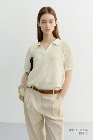 UNISEX CHUNKY POLO KNIT IVORY