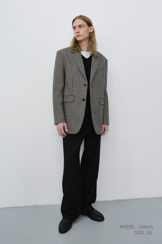UNISEX CLASSIC 2 BUTTON WOOL BLAZER BEIGE CHECK