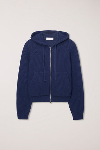 UNISEX HOODED KNIT CARDIGAN DARK BLUE