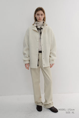 UNISEX HIGH NECK BUTTON CARDIGAN CREAM