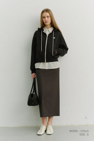 UNISEX LEATHER LOGO ZIP-UP HOODIE BLACK