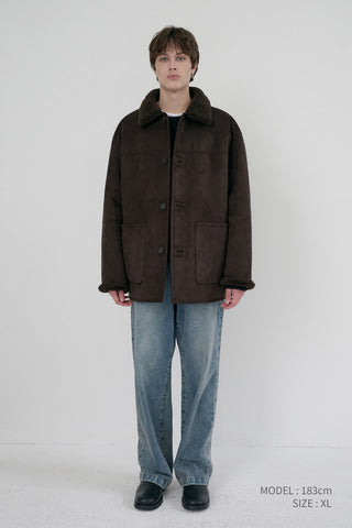 UNISEX REVERSIBLE SOFT SHEARLING HALF JACKET DARK BROWN