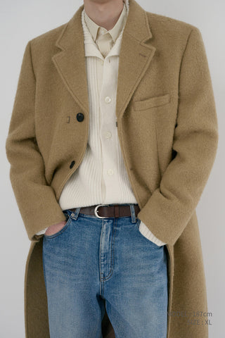 UNISEX 2-WAY 3 BUTTON BOUCLE WOOL COAT CAMEL