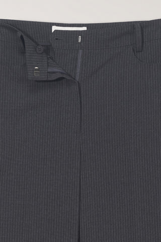 SEMI BOOT-CUT SLIM SLACKS CHARCOAL STRIPE