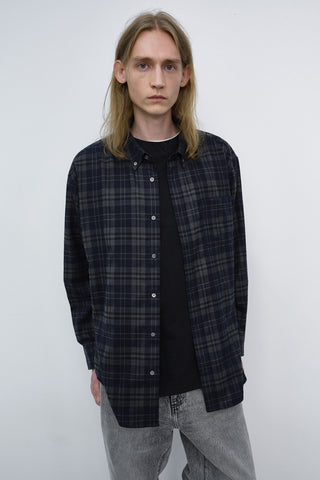 UNISEX CHECKED FLANNEL BD SHIRT DARK NAVY