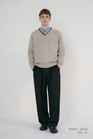 UNISEX SOFT VOLUME V-NECK SWEATER LIGHT PEBBLE