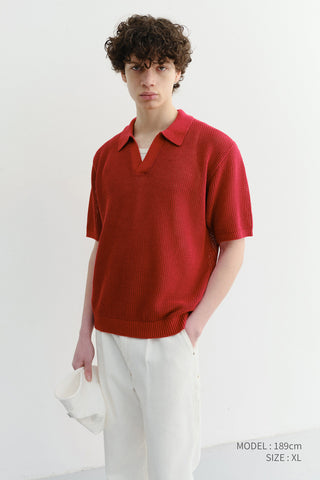 UNISEX CHUNKY POLO KNIT RED
