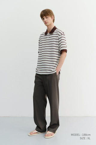 UNISEX STRIPED POLO SHIRT BROWN