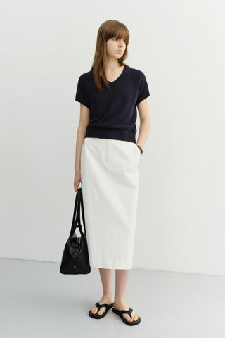 SUMMER LINEN V-NECK KNIT NAVY