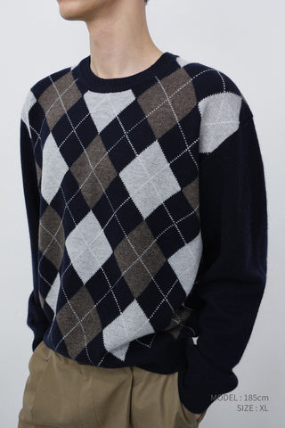 UNISEX ARGYLE CREWNECK SWEATER NAVY