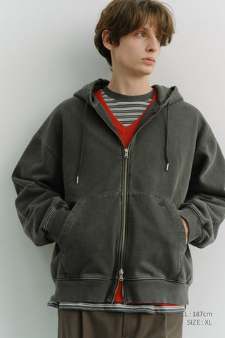 UNISEX GARMENT DYED ZIP-UP HOODIE BLACK