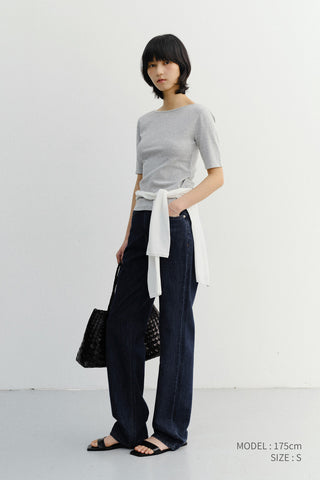 ESSENTIAL BOAT NECK T-SHIRT MELANGE GREY