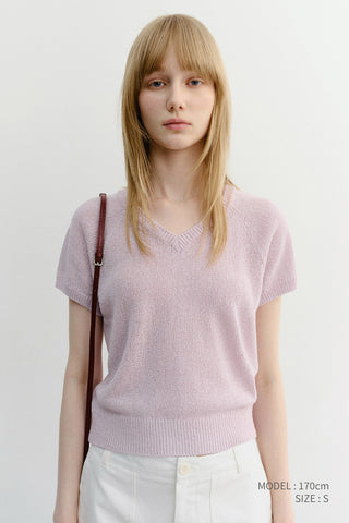 SUMMER LINEN V-NECK KNIT SOFT PINK