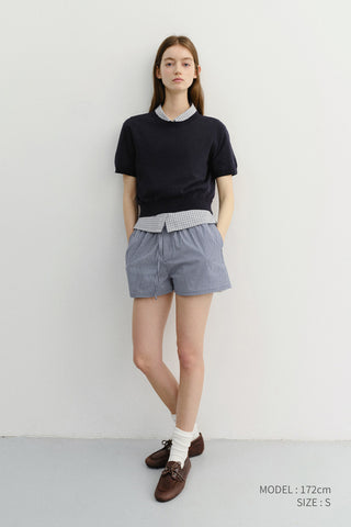 PAJAMA MINI SHORTS NAVY CHECK