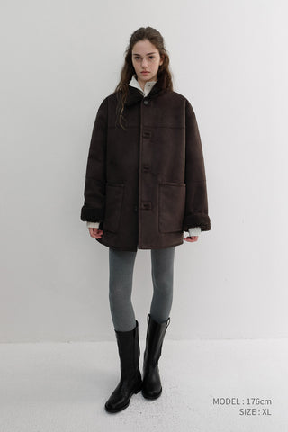 UNISEX REVERSIBLE SOFT SHEARLING HALF JACKET DARK BROWN