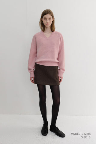 UNISEX SOFT VOLUME V-NECK SWEATER SOFT PINK
