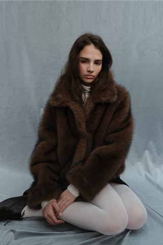 CROPPED FUR JACKET BROWN