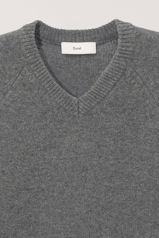 UNISEX SOFT VOLUME V-NECK SWEATER MELANGE GREY