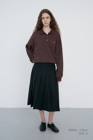 UNISEX LEATHER LOGO COLLARED T-SHIRT BROWN