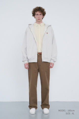 UNISEX LEATHER LOGO ZIP-UP HOODIE OATMEAL MELANGE