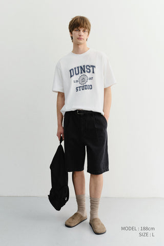 PLEATED BERMUDA DENIM SHORTS BLACK