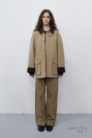 UNISEX WAXED COTTON HUNTING JACKET BEIGE