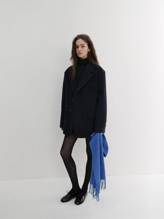 FRINGED CASHMERE MUFFLER KOVALT BLUE