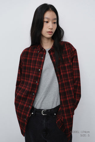 UNISEX CHECKED FLANNEL BD SHIRT RED