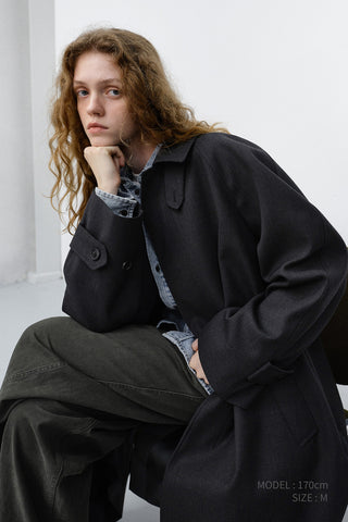 UNISEX H-LINE WOOL MAC COAT CHARCOAL GREY