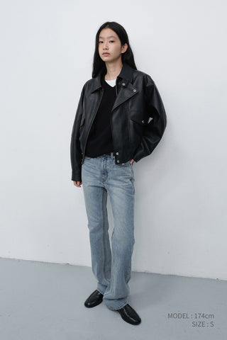 UNISEX CROPPED ALTER-LEATHER BLOUSON BLACK