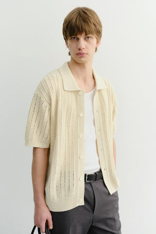 CROCHET COLLARED CARDIGAN IVORY