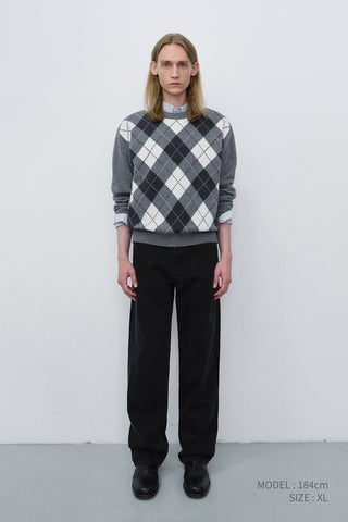 UNISEX ARGYLE CREWNECK SWEATER GREY
