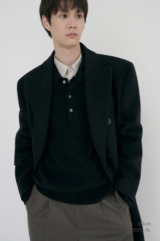 UNISEX TAILORED DOUBLE-BREASTED CASHMERE COAT BLACK