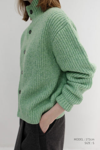 UNISEX HIGH NECK BUTTON CARDIGAN SOFT GREEN
