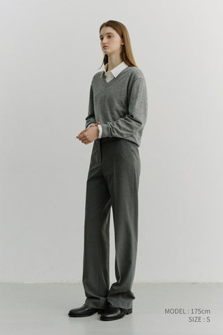 STRAIGHT SLACKS MELANGE GREY STRIPE