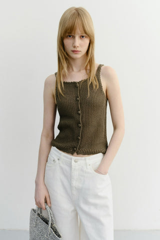 CROCHET BUSTIER KNIT TOP NEUTRAL KHAKI